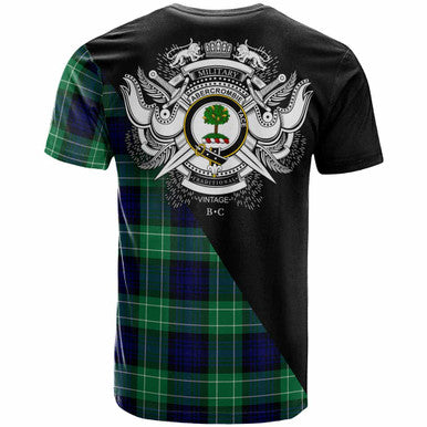 Scottish Abercrombie Clan Crest Tartan T-Shirt - Military Logo Back Side Tartan Plaid