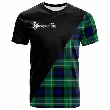Scottish Abercrombie Clan Crest Tartan T-Shirt - Military Logo Front Side Tartan Plaid