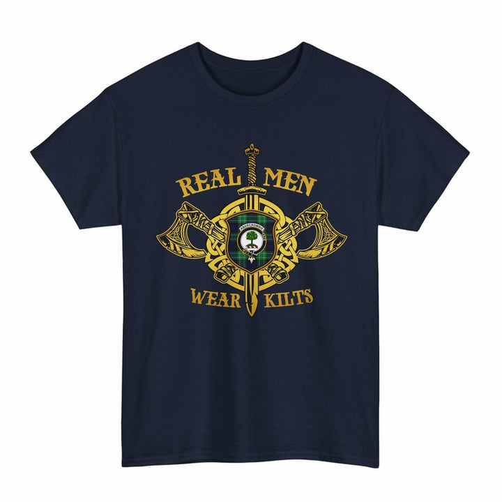 Scottish Abercrombie Clan Crest Tartan T-Shirt Real Men Wear Kilts Tartan Plaid Navy Color