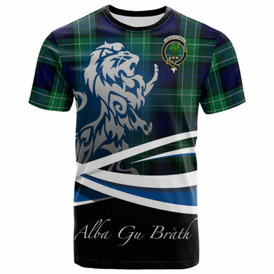 Scottish Abercrombie Clan Crest Tartan T-Shirt - Scotland Lion Front Side Tartan Plaid