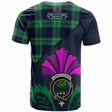 Scottish Abercrombie Clan Crest Tartan T-Shirt - Scotland Thistle Style Back Side Tartan Plaid
