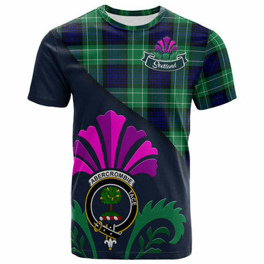 Scottish Abercrombie Clan Crest Tartan T-Shirt - Scotland Thistle Style Front Side Tartan Plaid