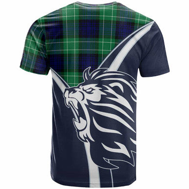 Scottish Abercrombie Clan Crest Tartan T-Shirt - Scottish Flag With Lion Back Side Tartan Plaid