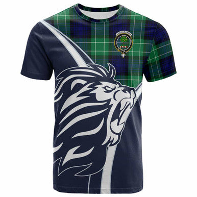 Scottish Abercrombie Clan Crest Tartan T-Shirt - Scottish Flag With Lion Front Side Tartan Plaid