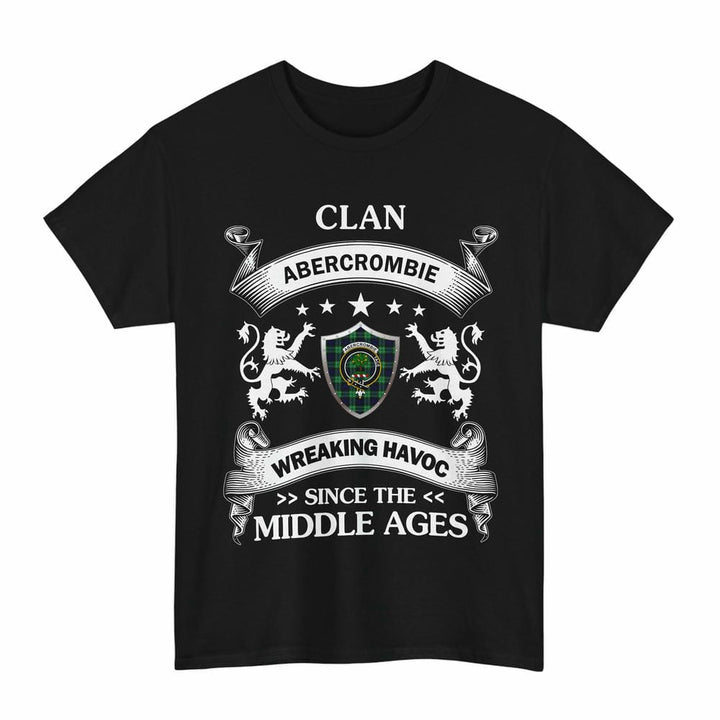 Scottish Abercrombie Clan Crest Tartan T-Shirt Wreaking Havoc Design Tartan Plaid Black Color