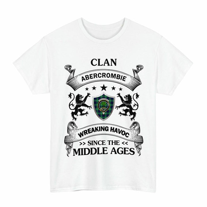 Scottish Abercrombie Clan Crest Tartan T-Shirt Wreaking Havoc Design Tartan Plaid White Color