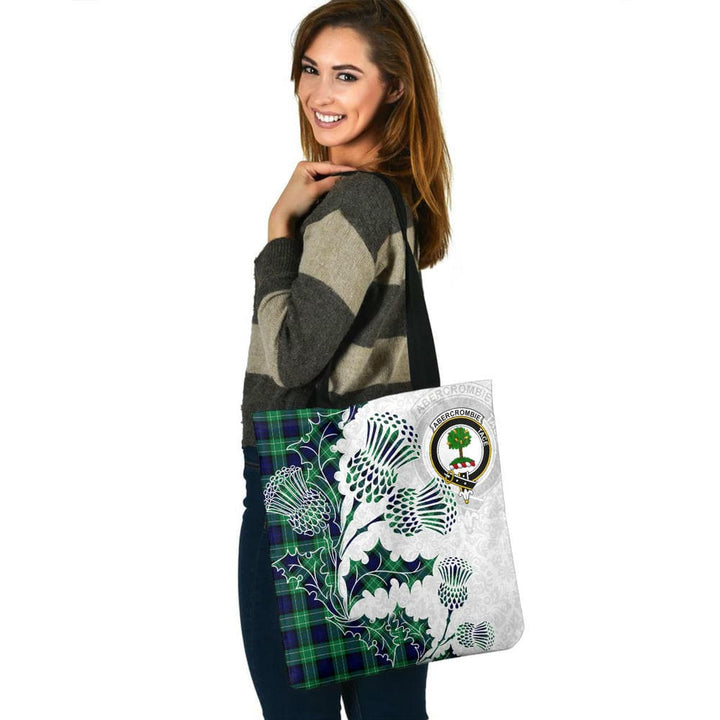 Scottish Abercrombie Clan Crest Tartan Tote Bag - Thistle Flowers Style Tartan Plaid 3