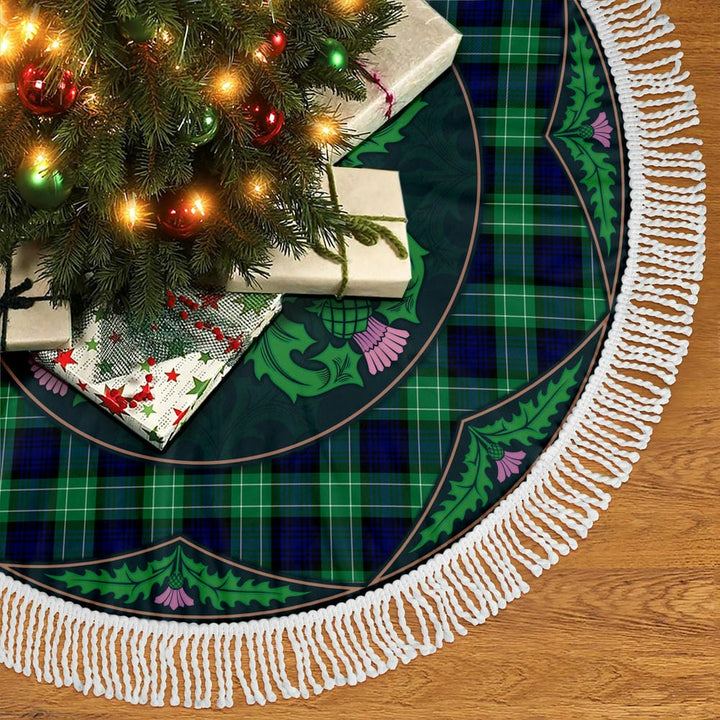 Scottish Abercrombie Clan Tartan Christmas Tree Skirt Old Scottish Thistle Flower Tassels Tartan Plaid 2