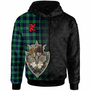Scottish Abercrombie Clan Tartan Hoodie - Half Thistle Flowers Celtic Design Front Side Tartan Plaid