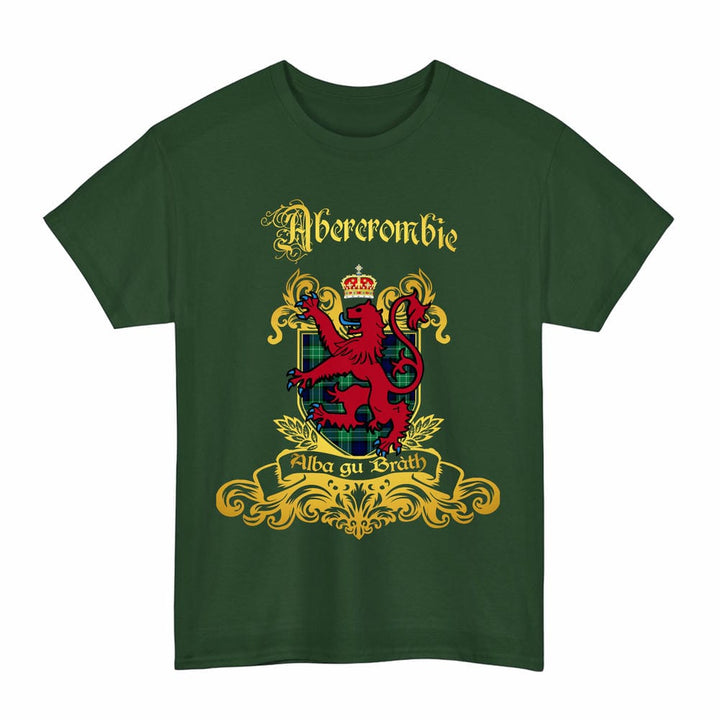 Scottish Abercrombie Clan Tartan Lion Rampant of Scotland T-Shirt Tartan Plaid Forest Green Color