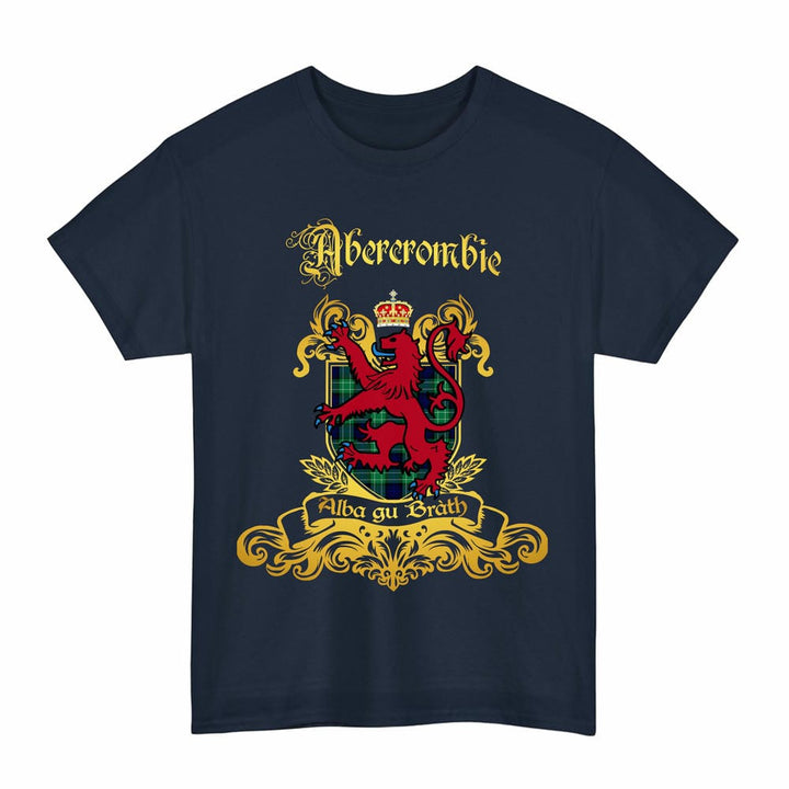 Scottish Abercrombie Clan Tartan Lion Rampant of Scotland T-Shirt Tartan Plaid Navy Color