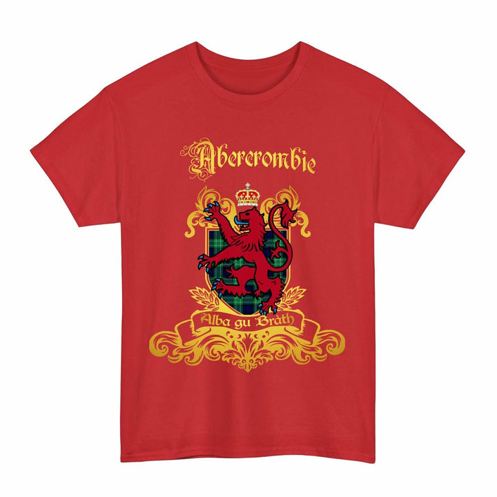 Scottish Abercrombie Clan Tartan Lion Rampant of Scotland T-Shirt Tartan Plaid Red Color