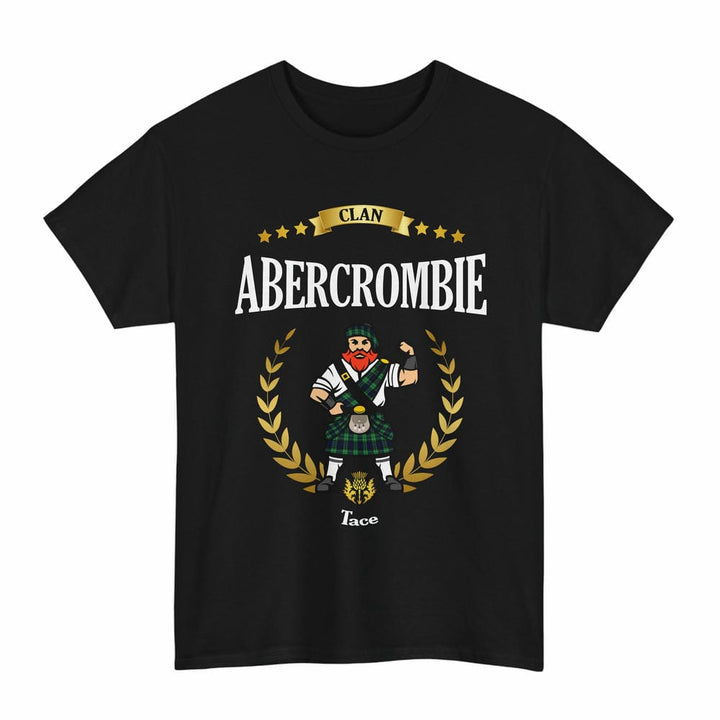 Scottish Abercrombie Clan Tartan T-Shirt - Motto Scotsman Tartan Plaid Black Color
