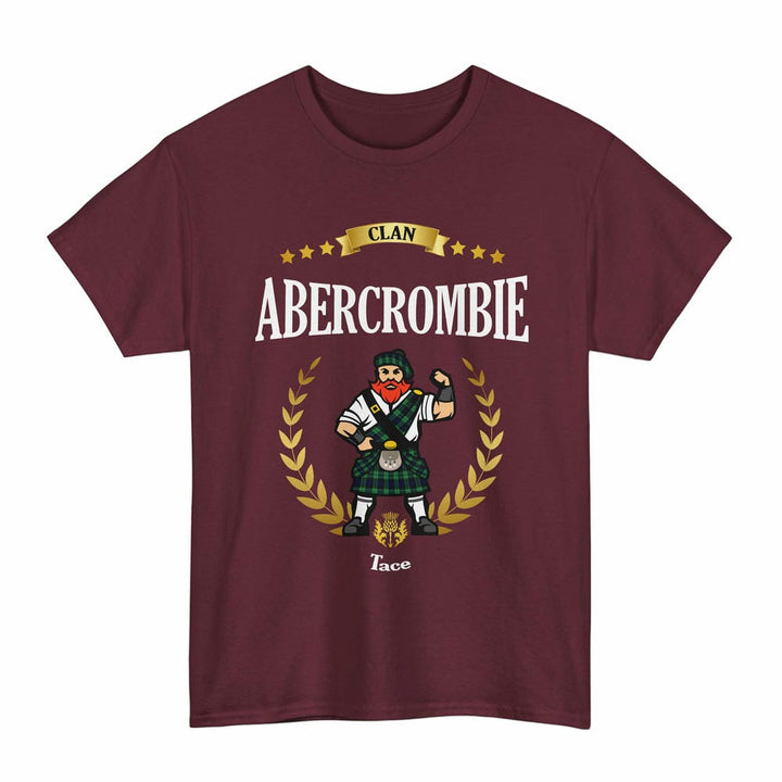 Scottish Abercrombie Clan Tartan T-Shirt - Motto Scotsman Tartan Plaid Maroon Color