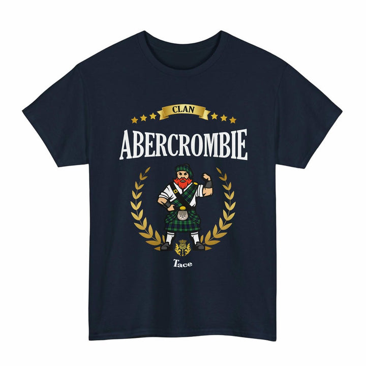 Scottish Abercrombie Clan Tartan T-Shirt - Motto Scotsman Tartan Plaid Navy Color