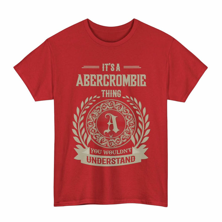 Scottish Abercrombie Clan Tartan T-Shirt - Vintage Family Name Tartan Plaid Red Color