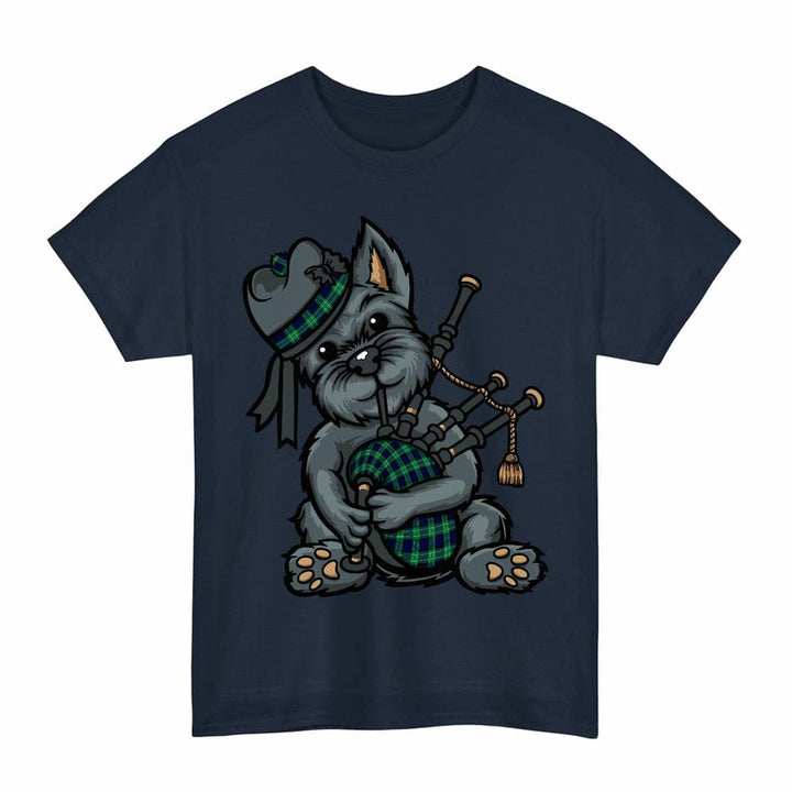 Scottish Abercrombie Clan Tartan Terrier Bagpipes T-Shirt Tartan Plaid Navy Color