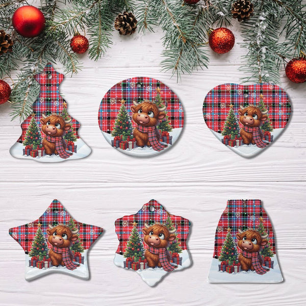 Scottish Aberdeen District Clan Tartan Ceramic Ornament Cute Highland Cow Christmas All Style Tartan Plaid