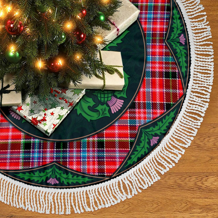 Scottish Aberdeen District Clan Tartan Christmas Tree Skirt Old Scottish Thistle Flower Tassels Tartan Plaid 2