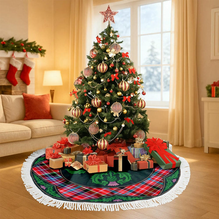 Scottish Aberdeen District Clan Tartan Christmas Tree Skirt Old Scottish Thistle Flower Tassels Tartan Plaid 3