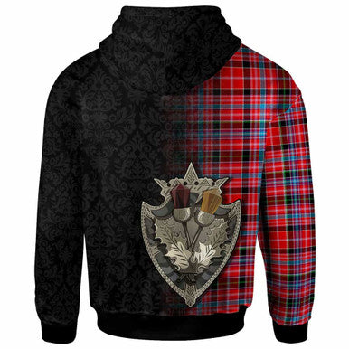 Scottish Aberdeen District Clan Tartan Hoodie - Half Thistle Flowers Celtic Design Back Side Tartan Plaid