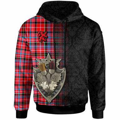 Scottish Aberdeen District Clan Tartan Hoodie - Half Thistle Flowers Celtic Design Front Side Tartan Plaid