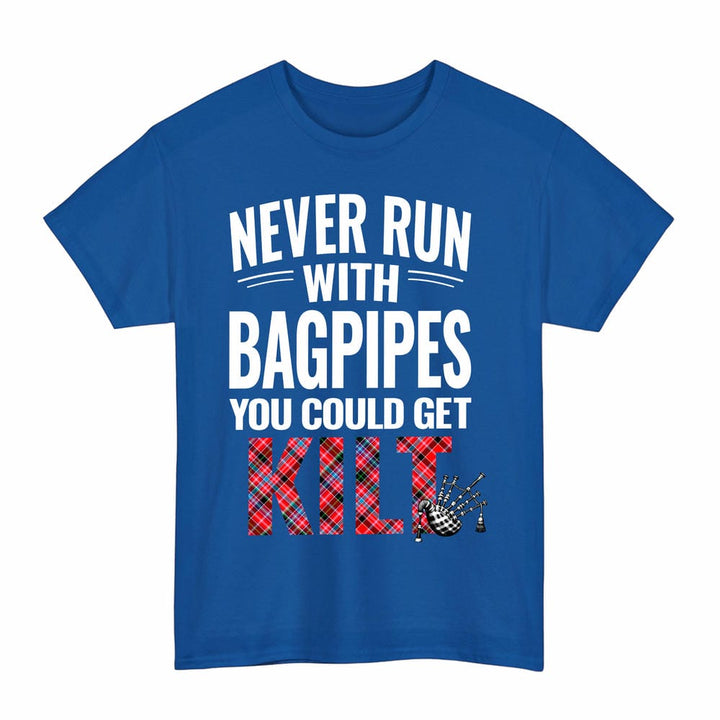 Scottish Aberdeen District Clan Tartan Never Run With Bagpipes T-Shirt Tartan Plaid Royal Color