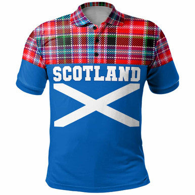 Scottish Aberdeen District Clan Tartan Polo Shirt - Lion Rampant of Scotland With Flag Front Side Tartan Plaid