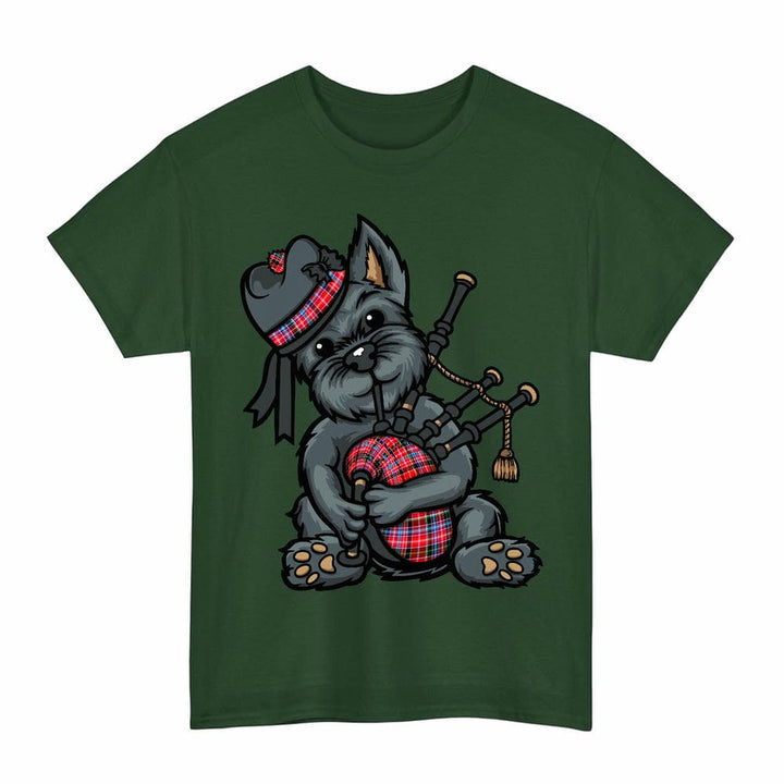 Scottish Aberdeen District Clan Tartan Terrier Bagpipes T-Shirt Tartan Plaid Forest Green Color