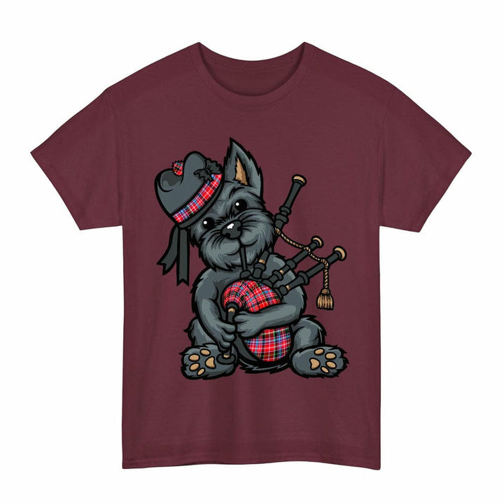 Scottish Aberdeen District Clan Tartan Terrier Bagpipes T-Shirt Tartan Plaid Maroon Color