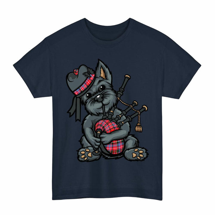 Scottish Aberdeen District Clan Tartan Terrier Bagpipes T-Shirt Tartan Plaid Navy Color