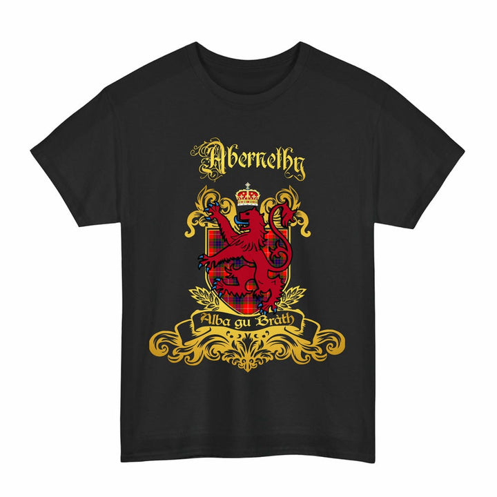 Scottish Abernethy Clan Tartan Lion Rampant of Scotland T-Shirt Tartan Plaid Black Color