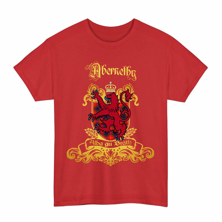 Scottish Abernethy Clan Tartan Lion Rampant of Scotland T-Shirt Tartan Plaid Red Color