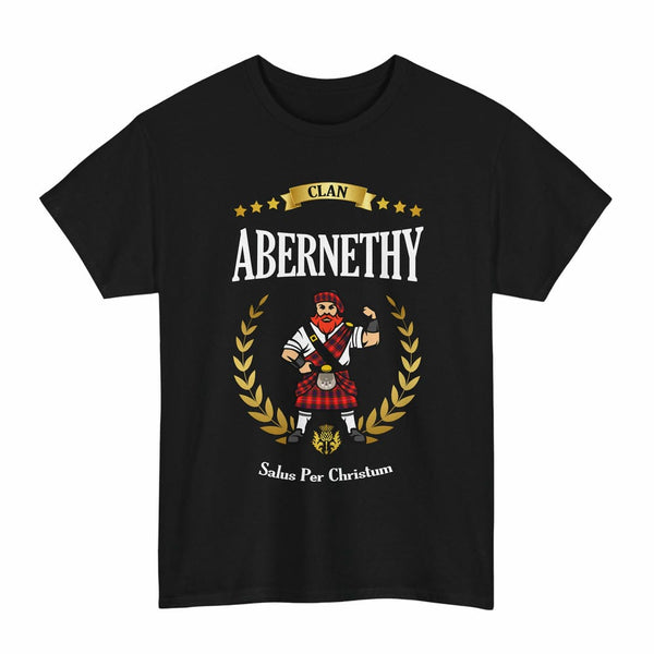 Scottish Abernethy Clan Tartan T-Shirt - Motto Scotsman Tartan Plaid Black Color