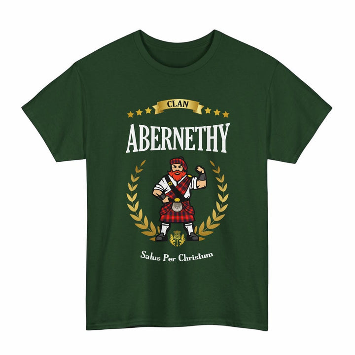 Scottish Abernethy Clan Tartan T-Shirt - Motto Scotsman Tartan Plaid Forest Green Color