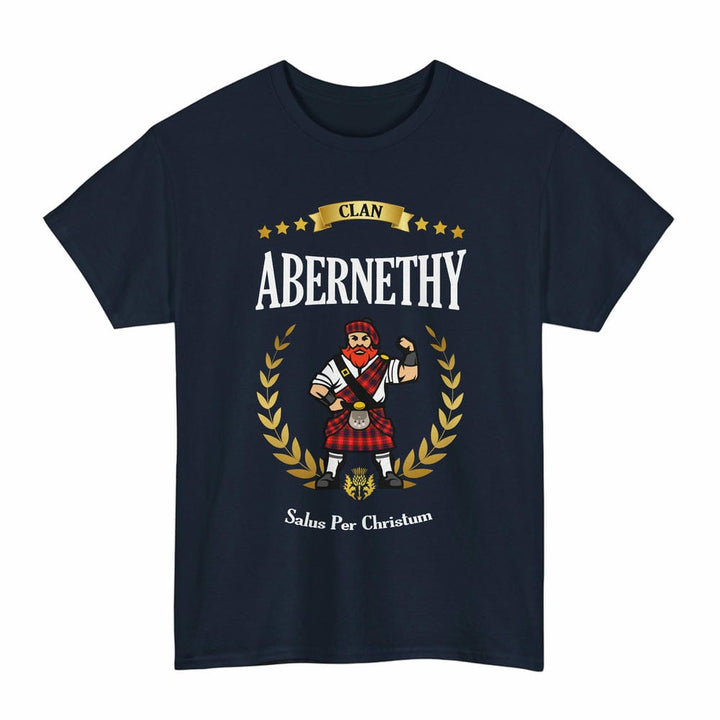 Scottish Abernethy Clan Tartan T-Shirt - Motto Scotsman Tartan Plaid Navy Color