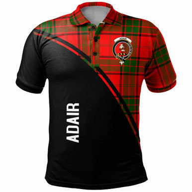 Scottish Adair Clan Crest Tartan Curve Polo Shirt Front Side Tartan Plaid