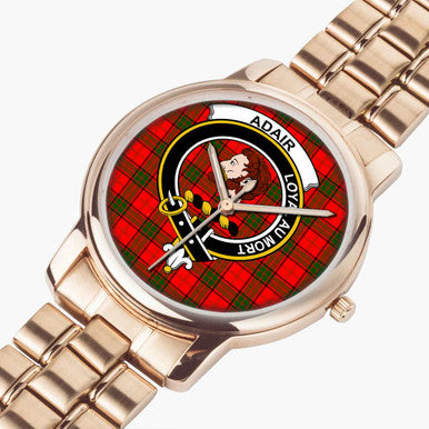 Scottish Adair Clan Crest Tartan Folding Clasp Steel Quartz Watches Tartan Plaid Rose Gold 2