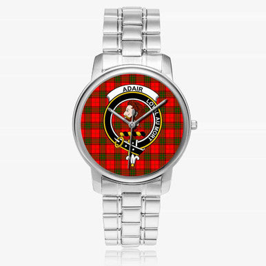 Scottish Adair Clan Crest Tartan Folding Clasp Steel Quartz Watches Tartan Plaid Silver 1