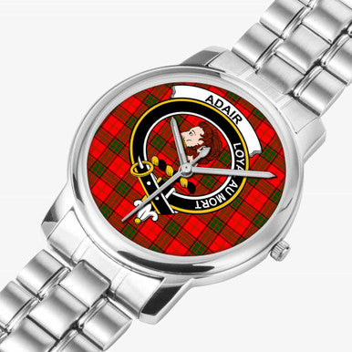 Scottish Adair Clan Crest Tartan Folding Clasp Steel Quartz Watches Tartan Plaid Silver 2
