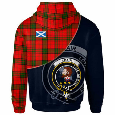 Scottish Adair Clan Crest Tartan Hoodie - Bend Style Back Side Tartan Plaid
