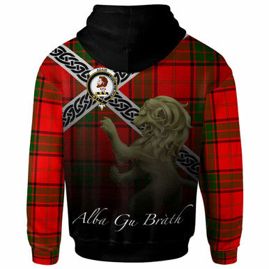 Scottish Adair Clan Crest Tartan Hoodie - Scotland Lion Back Side Tartan Plaid
