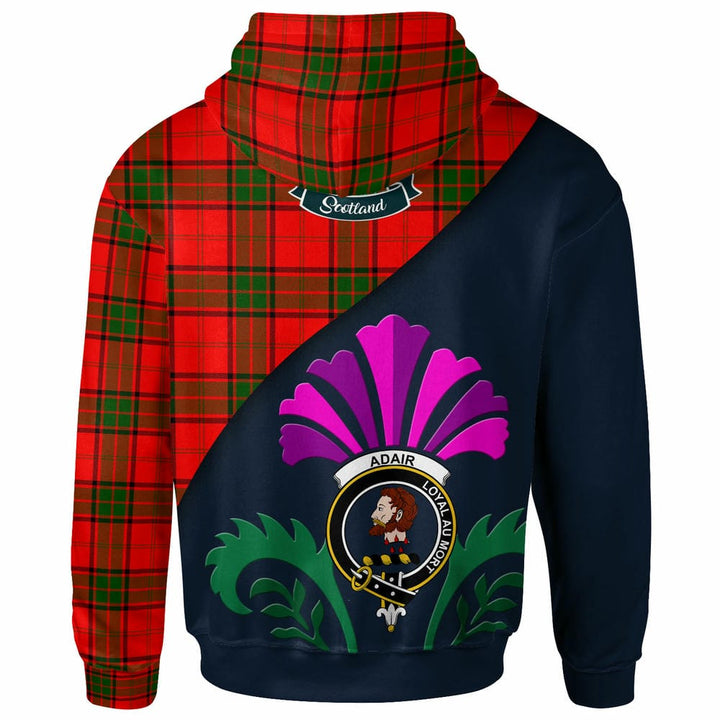 Scottish Adair Clan Crest Tartan Hoodie - Scotland Thistle Style Back Side Tartan Plaid