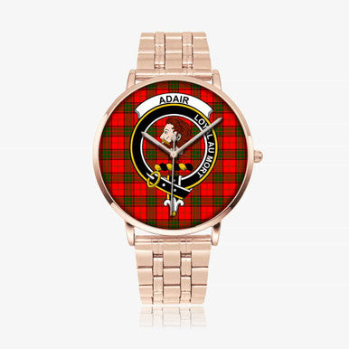 Scottish Adair Clan Crest Tartan Instafamous Steel Quartz Watches Tartan Plaid Rose Gold 1