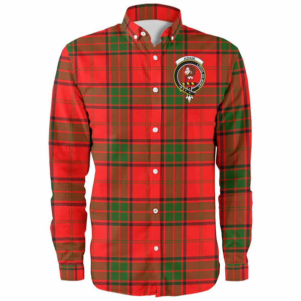 Scottish Adair Clan Crest Tartan Long Sleeve Shirt Front Side Tartan Plaid
