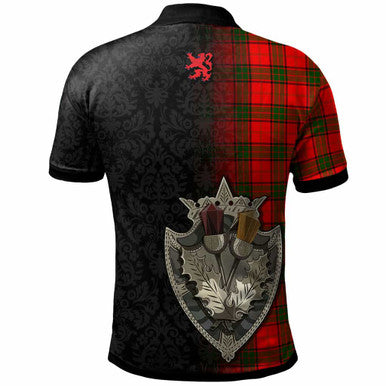 Scottish Adair Clan Crest Tartan Polo Shirt - Half Thistle Flowers Celtic Design Back Side Tartan Plaid