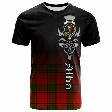 Scottish Adair Clan Crest Tartan T-Shirt - Alba Gu Brath Family Crest Celtic Inspired Front Side Tartan Plaid