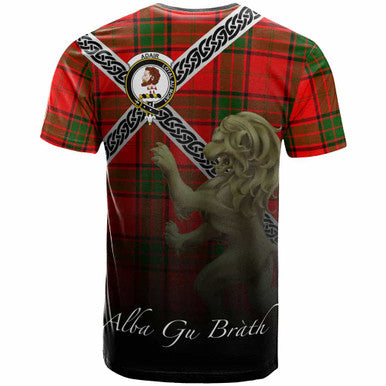 Scottish Adair Clan Crest Tartan T-Shirt - Celtic With Scotland Lion Back Side Tartan Plaid