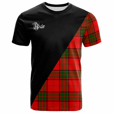 Scottish Adair Clan Crest Tartan T-Shirt - Military Logo Front Side Tartan Plaid