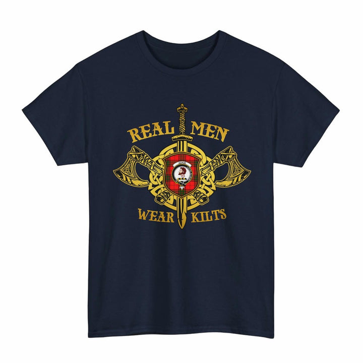 Scottish Adair Clan Crest Tartan T-Shirt Real Men Wear Kilts Tartan Plaid Navy Color